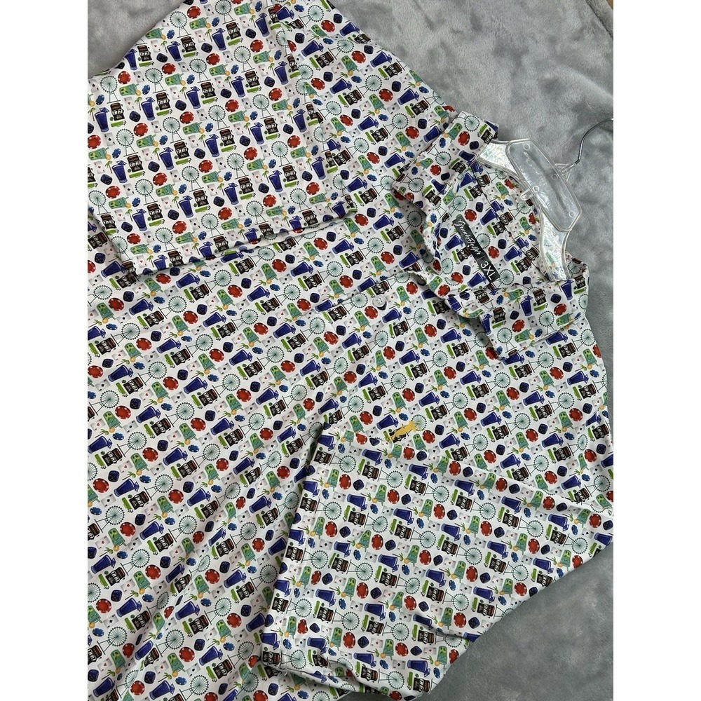 Grunk Dolfer Mens 3XL Casino Cocktail "777" Bar Print Golf Polo Shirt Stretch